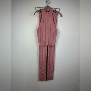 Black Label By C’EST Toi Pink Cable Knit Legging and Halter Top Set, Size Small
